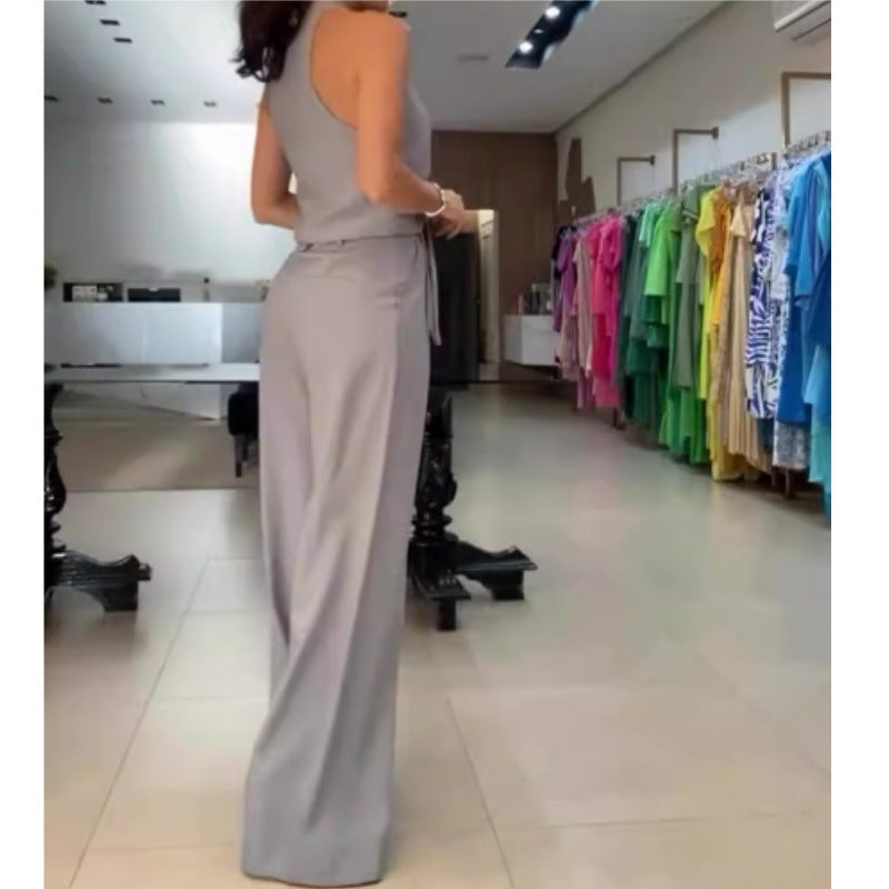 Women's Fashion High Waist Wide Leg Pants Suit