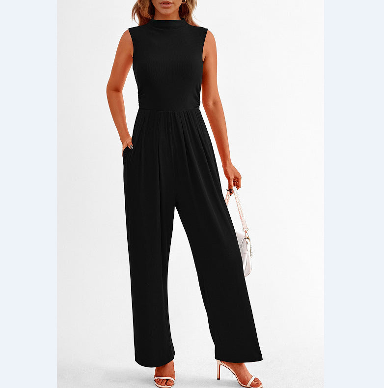 Women's Sleeveless Solid Color Casual Jumpsuit