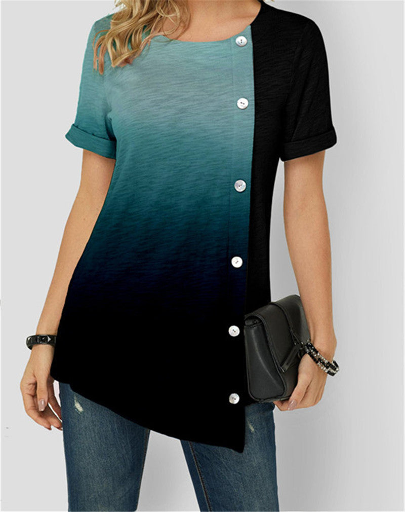 Women's knitted gradient short sleeves
