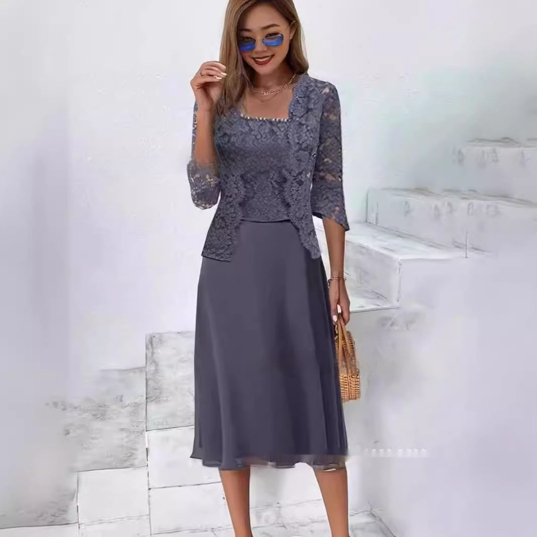 Women's Lace Sling Coat Solid Skirt Fashion Set