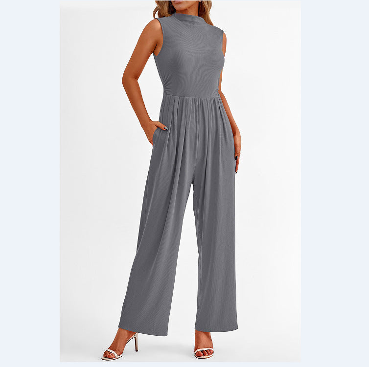 Women's Sleeveless Solid Color Casual Jumpsuit