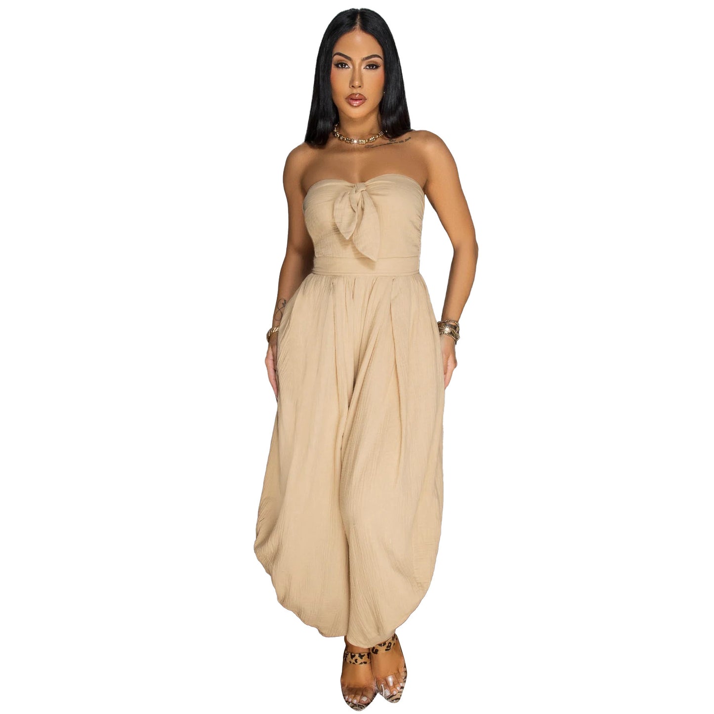 Women's Chest Wrap Collar Solid Color Jumpsuit