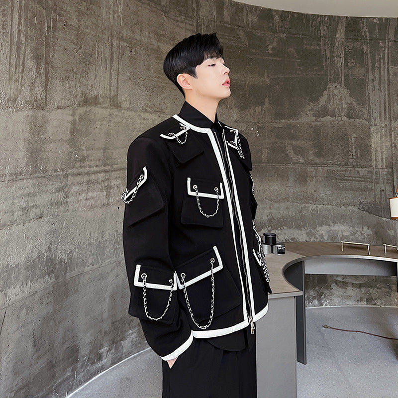 Autumn And Winter Classic Style Temperament Multi-pocket Chain Heavy Industry Coat