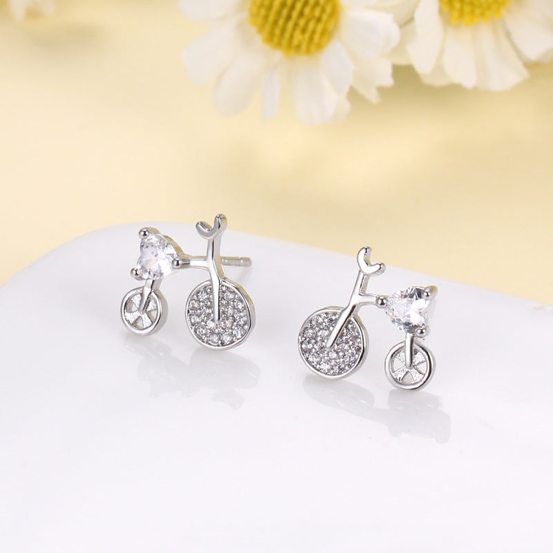 Sweet Diamond Bicycle Silver Stud Earrings
