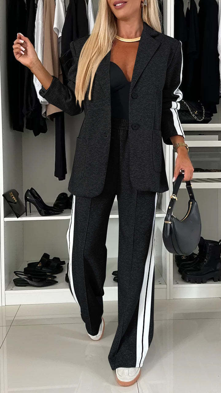 Women's Casual Suit Lapel Single-breasted Jacket And Striped Straight Pants Fashion Sports Trousers Suit Outerwear's Clothing