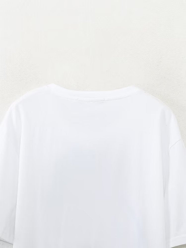 Women's Printing Color Contrast Round Neck Short Sleeve T-shirt