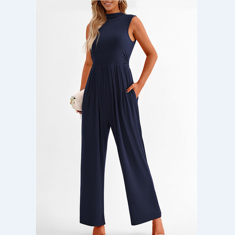 Women's Sleeveless Solid Color Casual Jumpsuit