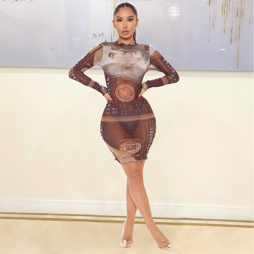 Women's Mesh Long-sleeved Dress