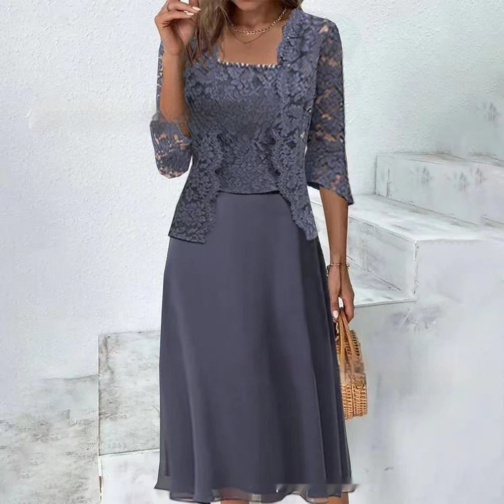 Women's Lace Sling Coat Solid Skirt Fashion Set