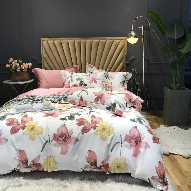 Four-piece Long-staple Cotton Satin Digital Printing Double Bed Duvet Cover