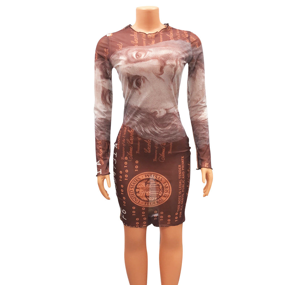 Women's Mesh Long-sleeved Dress