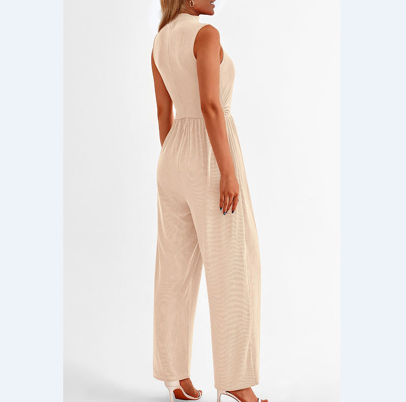 Women's Sleeveless Solid Color Casual Jumpsuit