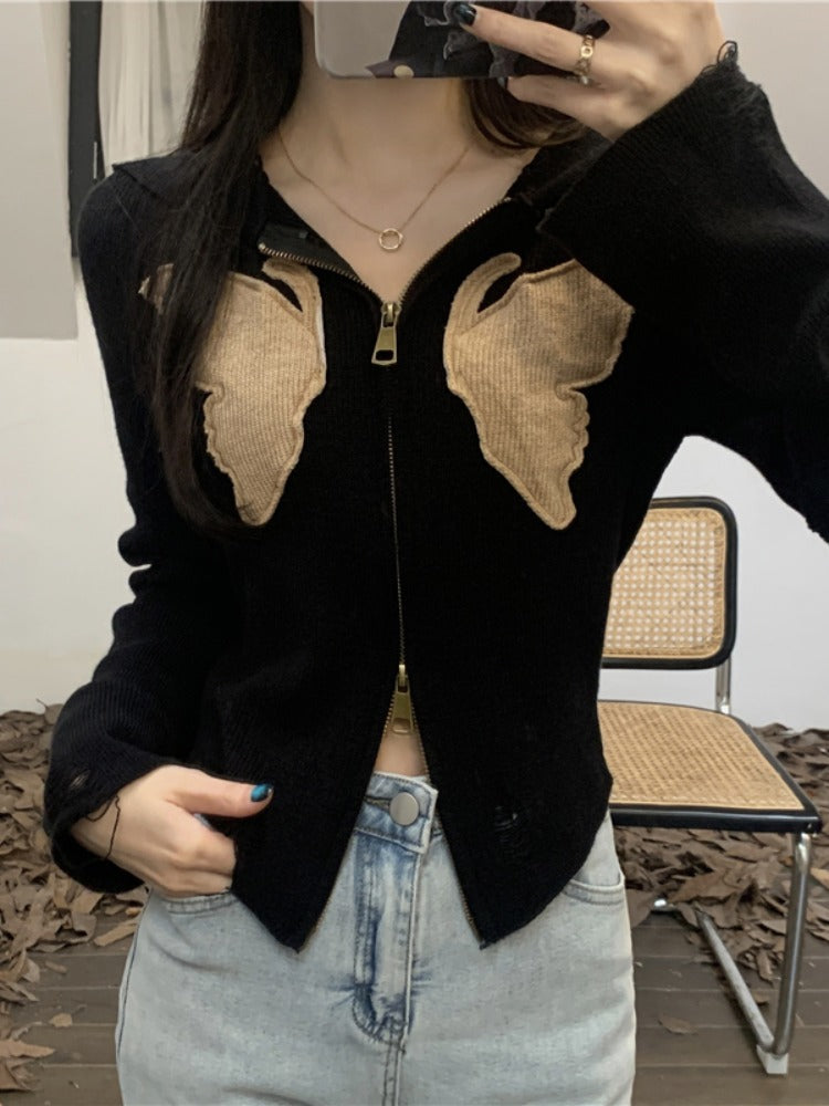 Women's Retro Hooded Long-sleeved Knitted Cardigan