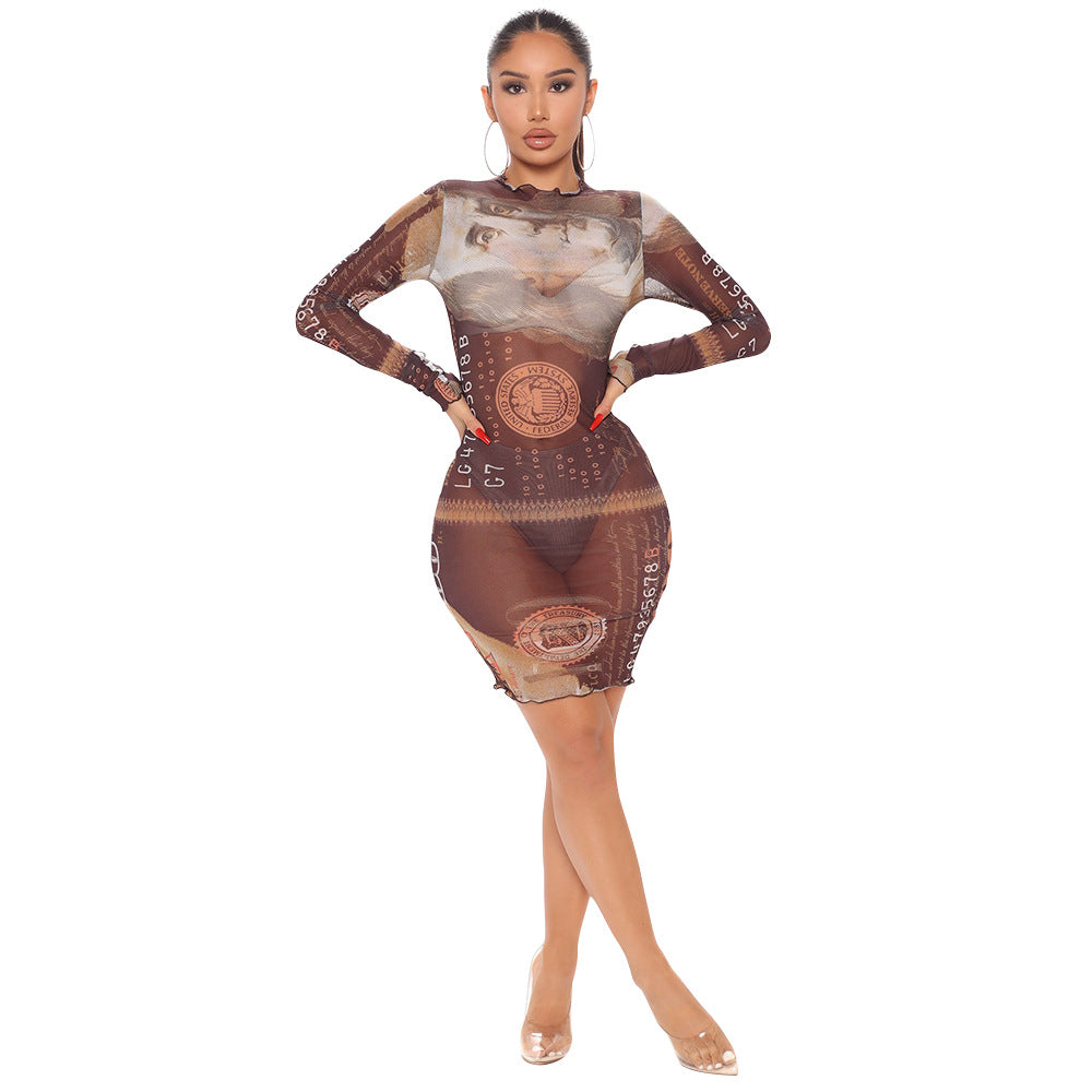Women's Mesh Long-sleeved Dress