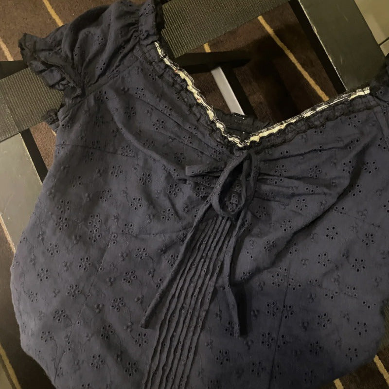 V-neck Lace Puff Sleeve Niche Shirt Short Sleeve