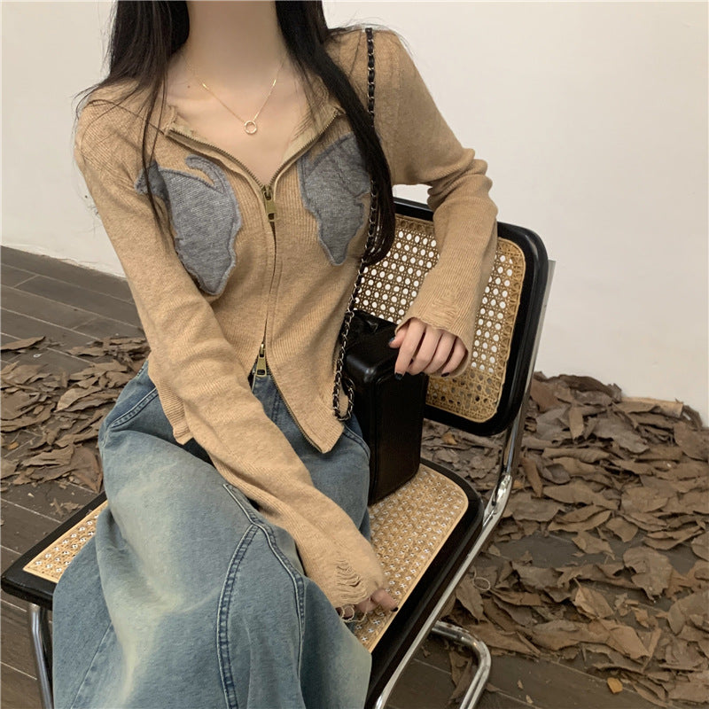 Women's Retro Hooded Long-sleeved Knitted Cardigan