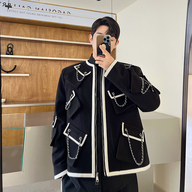 Autumn And Winter Classic Style Temperament Multi-pocket Chain Heavy Industry Coat