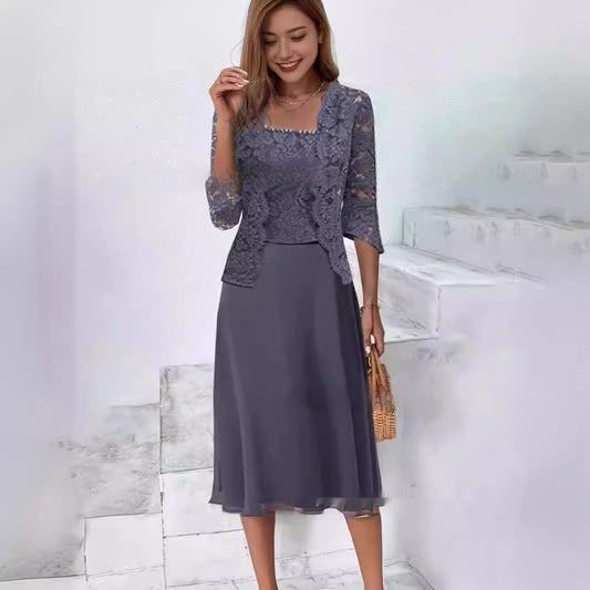 Women's Lace Sling Coat Solid Skirt Fashion Set