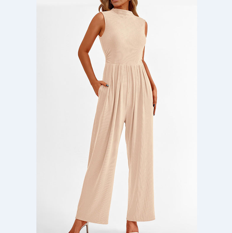 Women's Sleeveless Solid Color Casual Jumpsuit