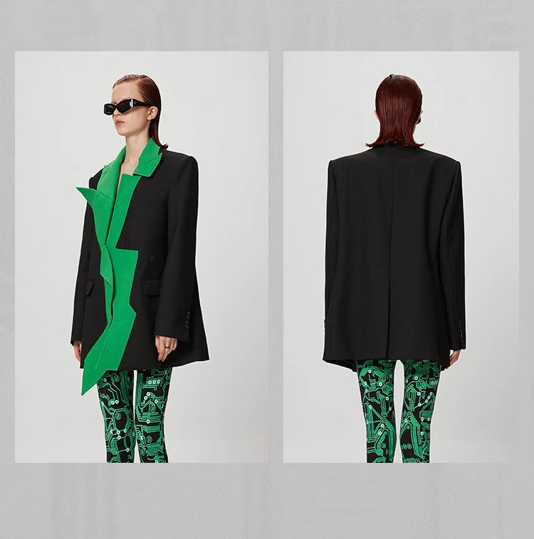 Autumn New Denim Stitching Asymmetric Suit Jacket