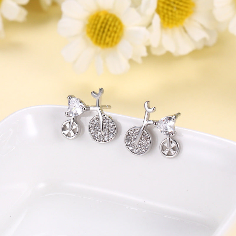 Sweet Diamond Bicycle Silver Stud Earrings