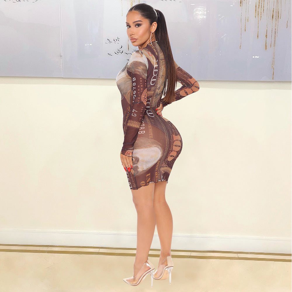 Women's Mesh Long-sleeved Dress