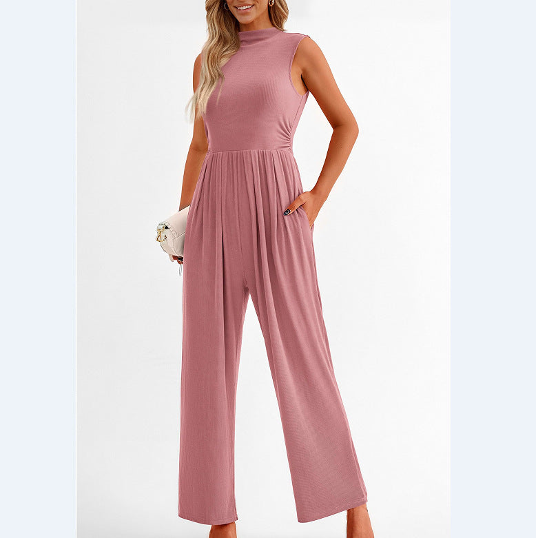Women's Sleeveless Solid Color Casual Jumpsuit