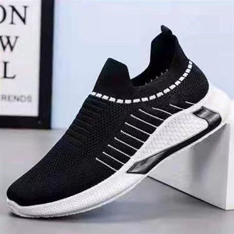 Fashion Mesh Sock Shoes With Striped Design Men Outdoor Breathable Slip-on Sneakers Causal Lightweight Running Sports Shoes