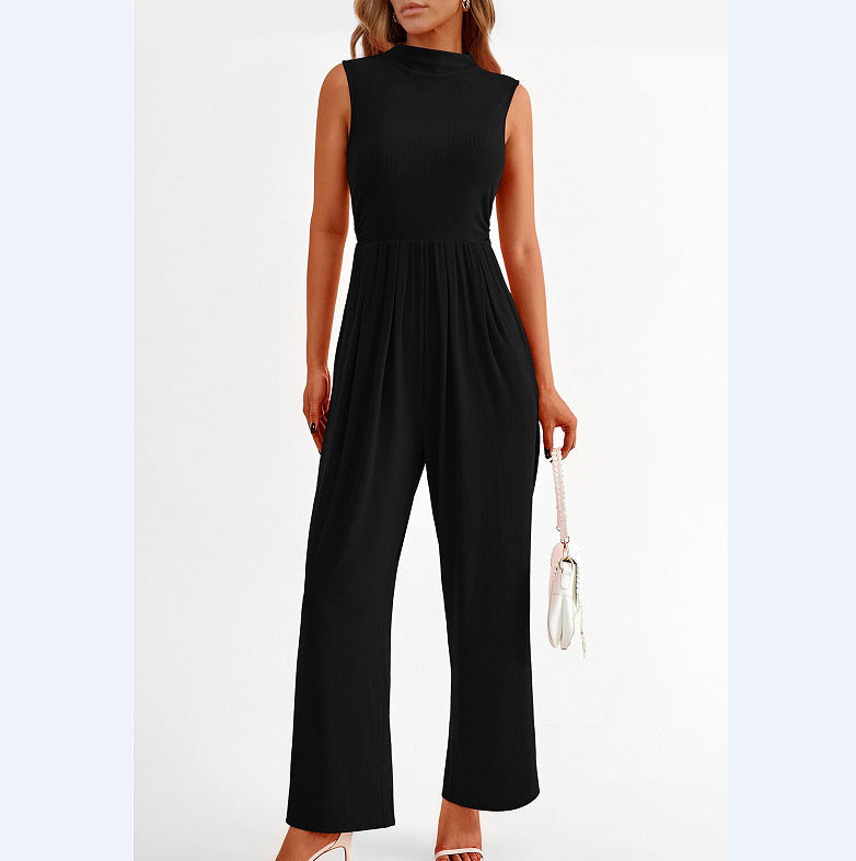 Women's Sleeveless Solid Color Casual Jumpsuit