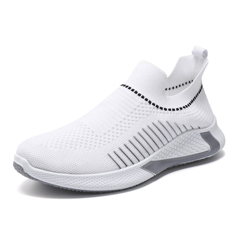 Fashion Mesh Sock Shoes With Striped Design Men Outdoor Breathable Slip-on Sneakers Causal Lightweight Running Sports Shoes