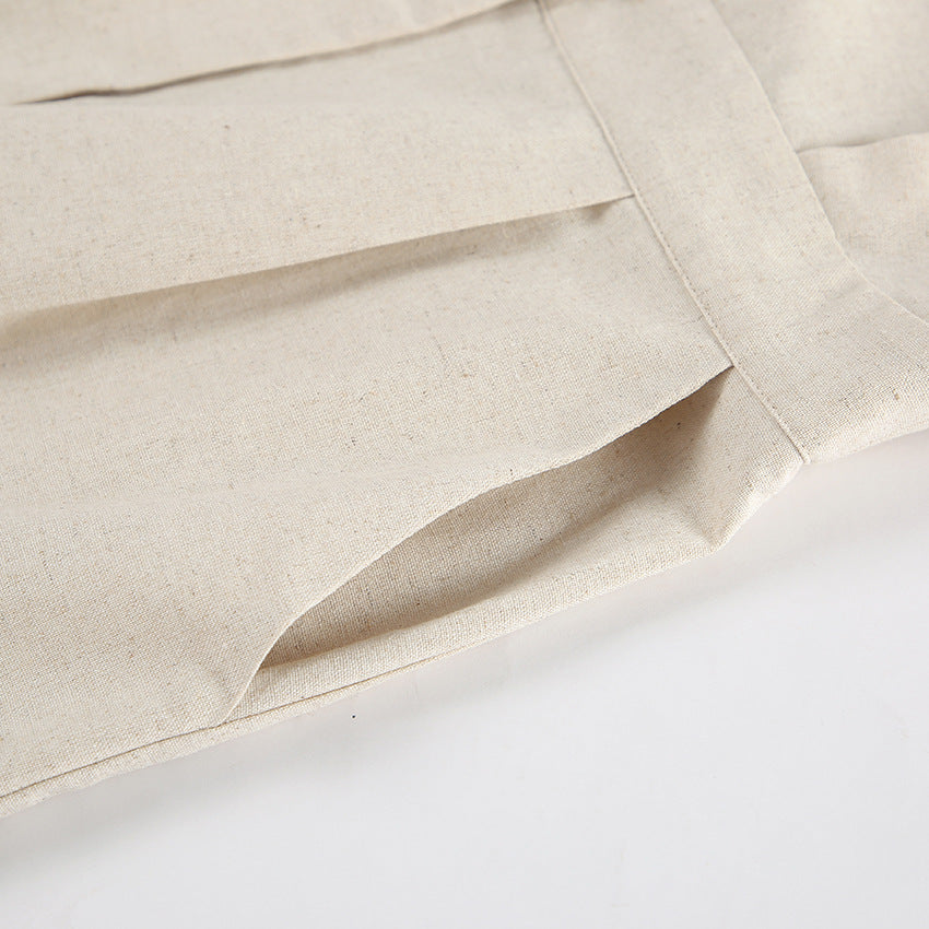 French Style Temperament Cotton And Linen Suit Collar High Waist Casual Jumpsuit