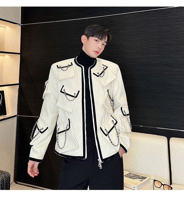 Autumn And Winter Classic Style Temperament Multi-pocket Chain Heavy Industry Coat