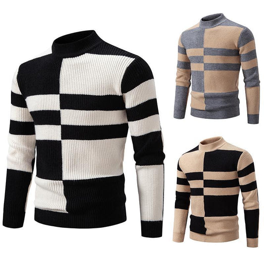 Men's Half-high Collar Slim-fit Jumper Knitwear Korean Youth Fashion Casual Top