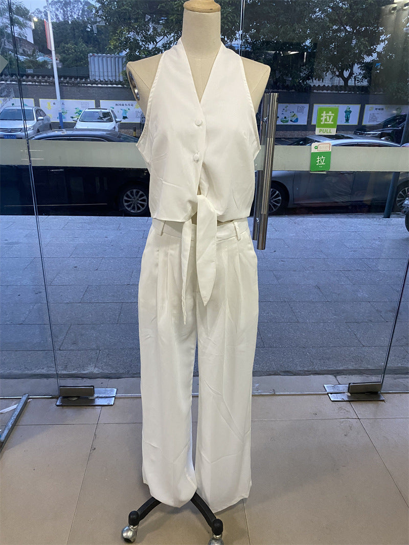 Women's Fashion High Waist Wide Leg Pants Suit