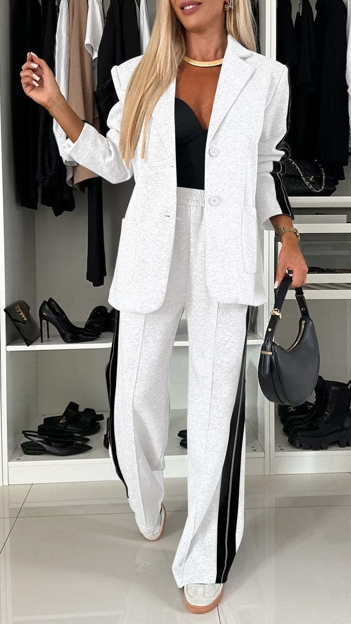 Women's Casual Suit Lapel Single-breasted Jacket And Striped Straight Pants Fashion Sports Trousers Suit Outerwear's Clothing