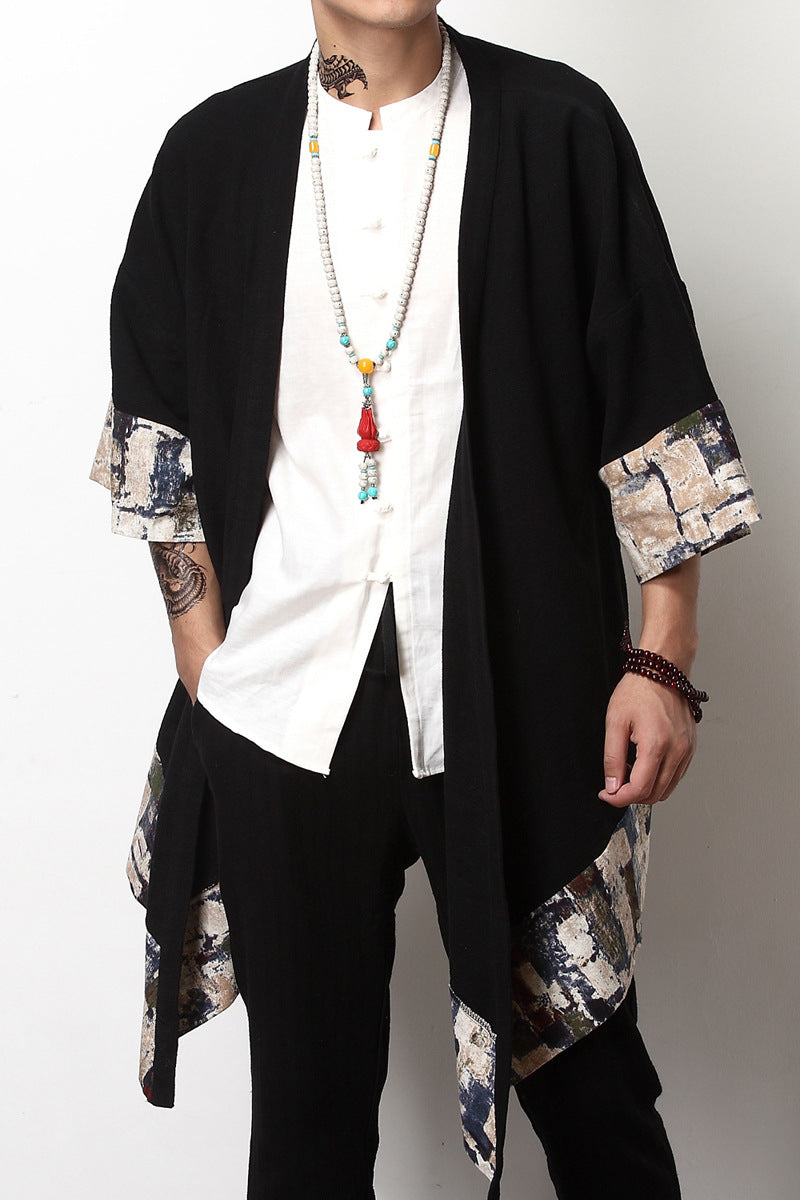 Men's Chinese Style Linen Printed Cardigan Jacket