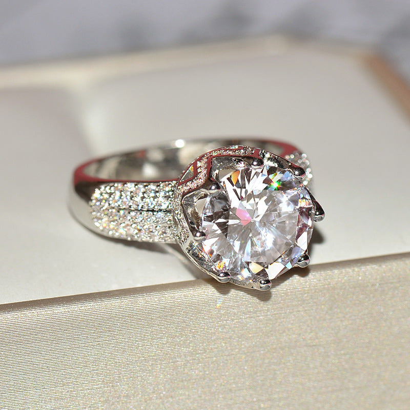 Wish cross mirror classic eight-claw ring Platinum diamond female ring European and American luxury foreign trade jewelry ladies