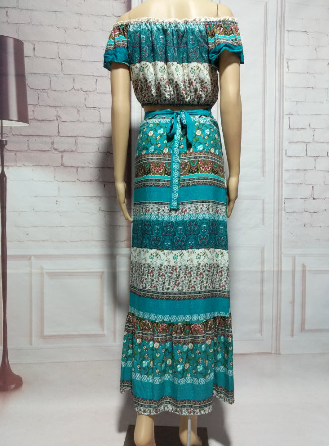 European And American Bohemian One-Shoulder Two-Piece Long Skirt