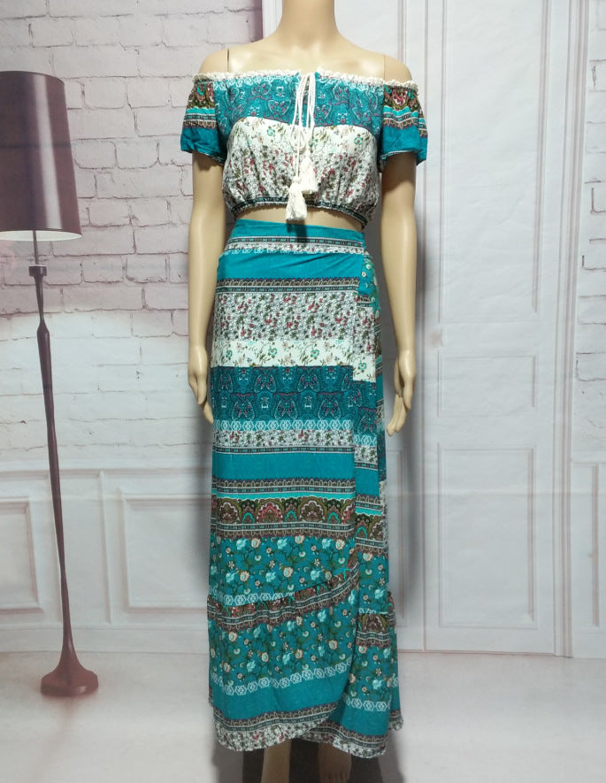 European And American Bohemian One-Shoulder Two-Piece Long Skirt