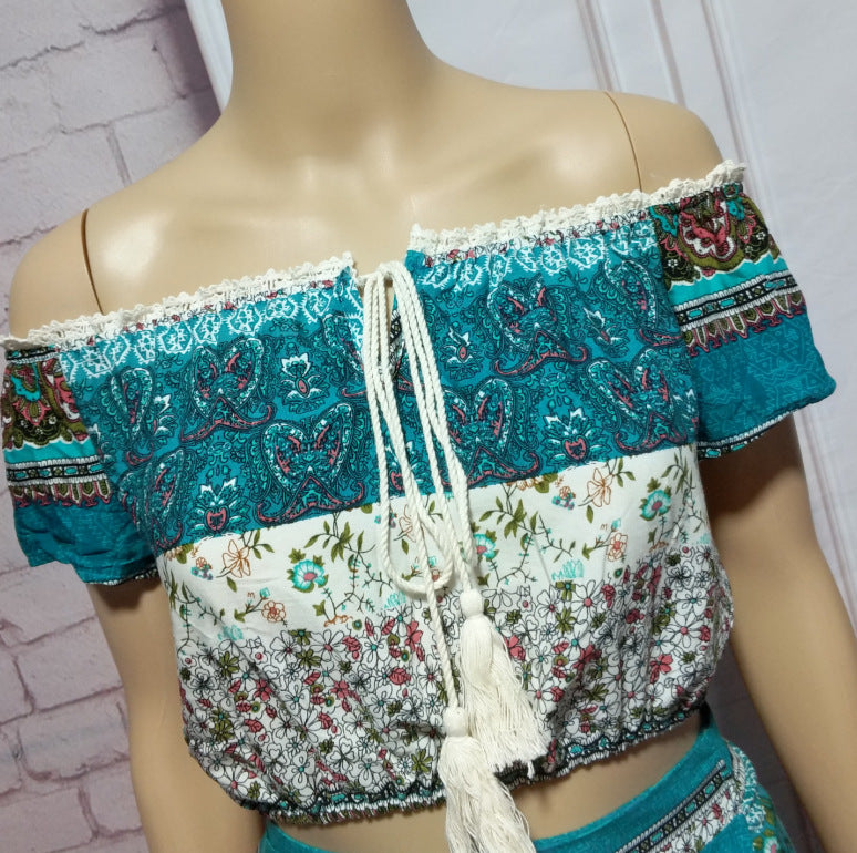 European And American Bohemian One-Shoulder Two-Piece Long Skirt