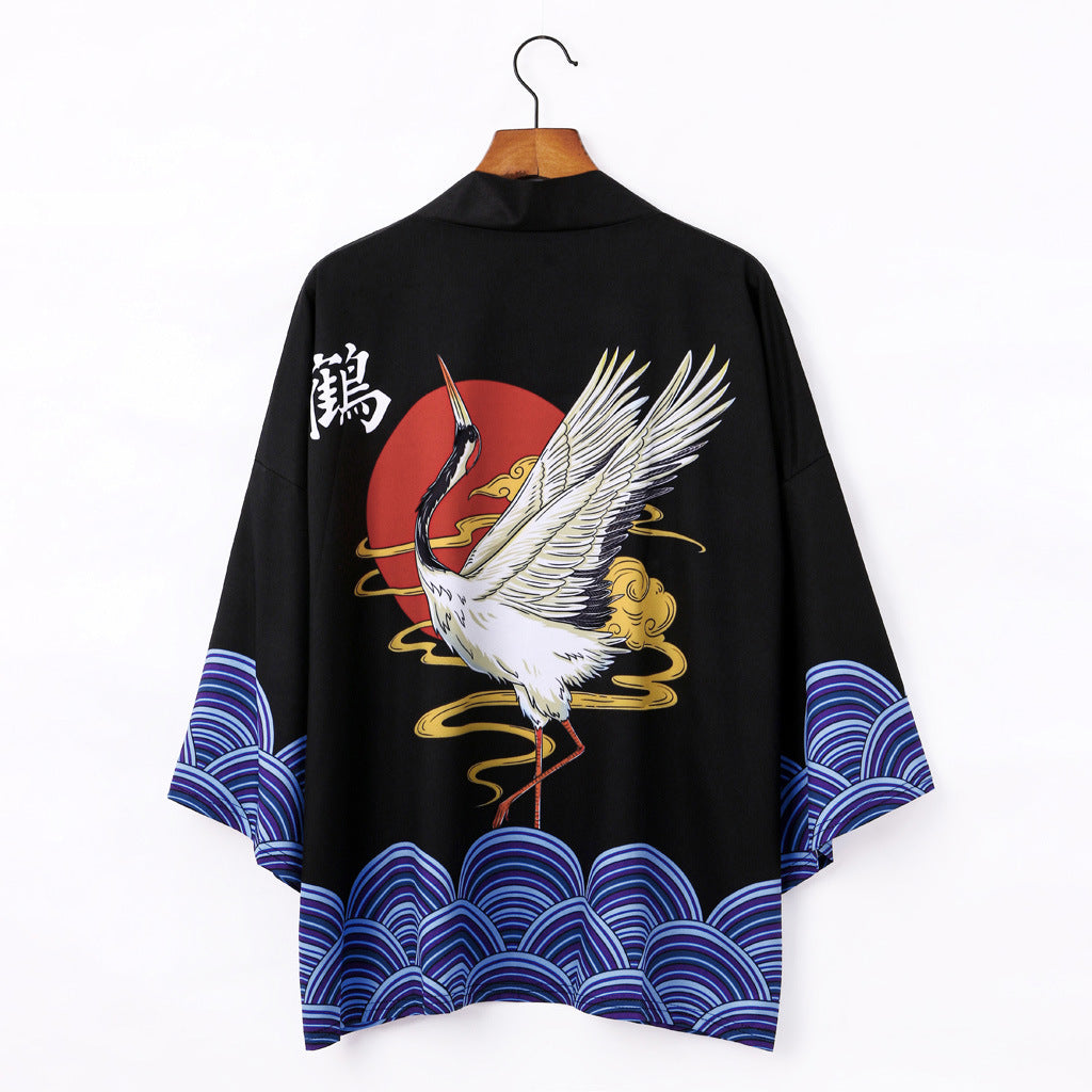 Printed Crane Cardigan