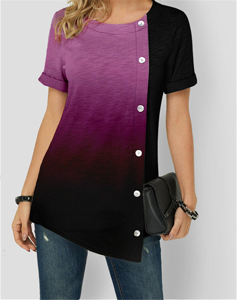 Women's knitted gradient short sleeves