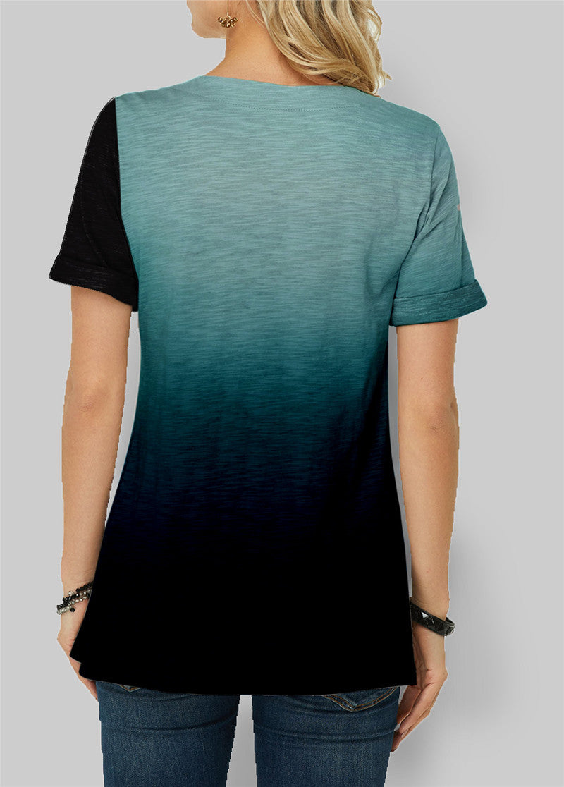 Women's knitted gradient short sleeves