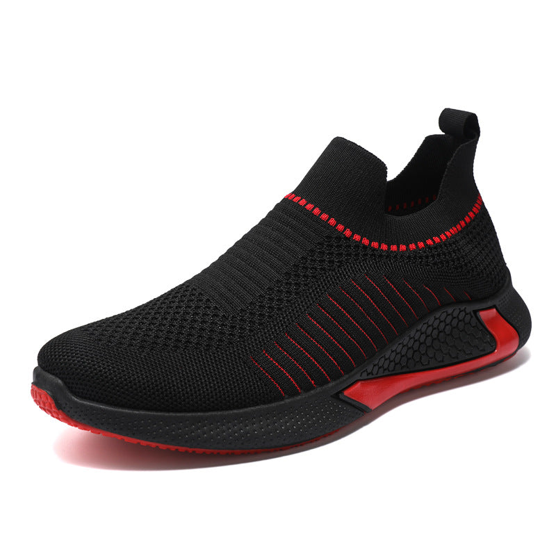 Fashion Mesh Sock Shoes With Striped Design Men Outdoor Breathable Slip-on Sneakers Causal Lightweight Running Sports Shoes