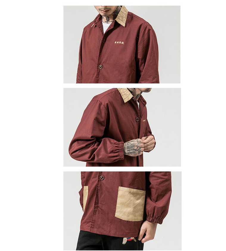 Autumn new men's printing casual large size jacket Chinese style retro buckle casual loose jacket