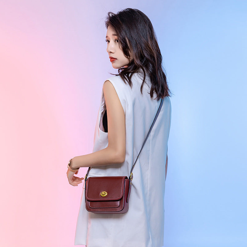 New Style Ladies Leather Handbags Foreign Trade Messenger Bag Small Square Bag Simple And Fashionable