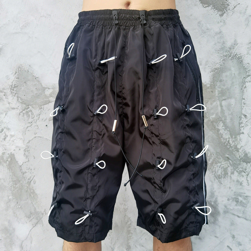 Dark elastic waist drawstring shorts