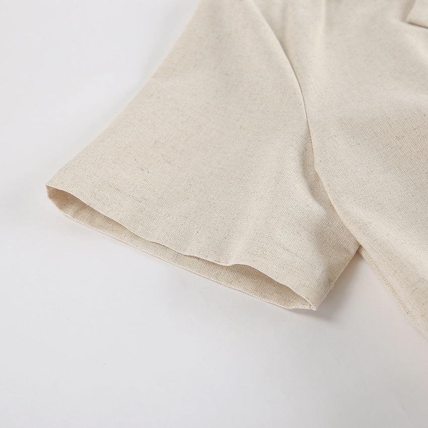 French Style Temperament Cotton And Linen Suit Collar High Waist Casual Jumpsuit