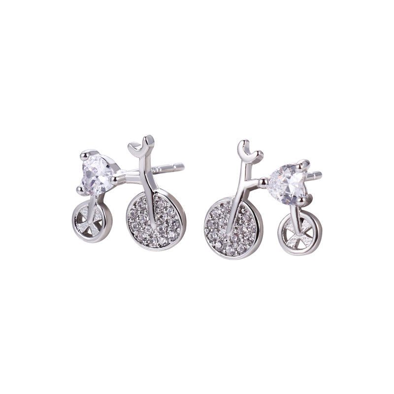 Sweet Diamond Bicycle Silver Stud Earrings