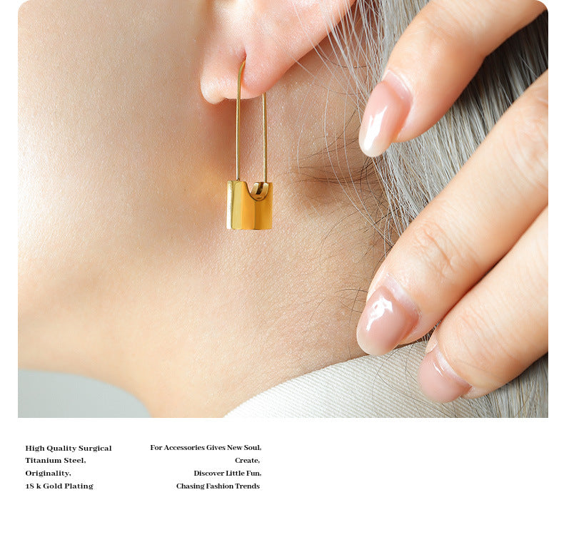 Simple Personality Lock Head Earrings Street Style Titanium Steel Material Female Niche Accessories All-match